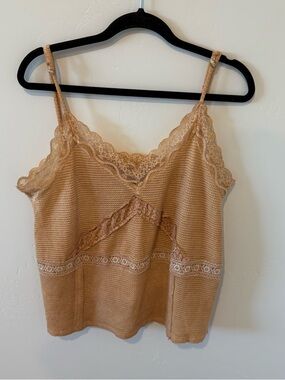 POL Lace-Trim Cami Tank To Blouse Tan Womens Medium Boho Summer Festival Summer